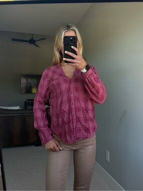 cloth & stone Dusty Rose Plaid Button-Up Blouse